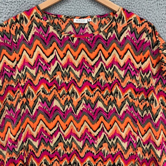 Masai Dress Womens Extra Large Pink Zig Zag Short Sleeve Lagenlook Knee Pockets - Picture 2 of 10